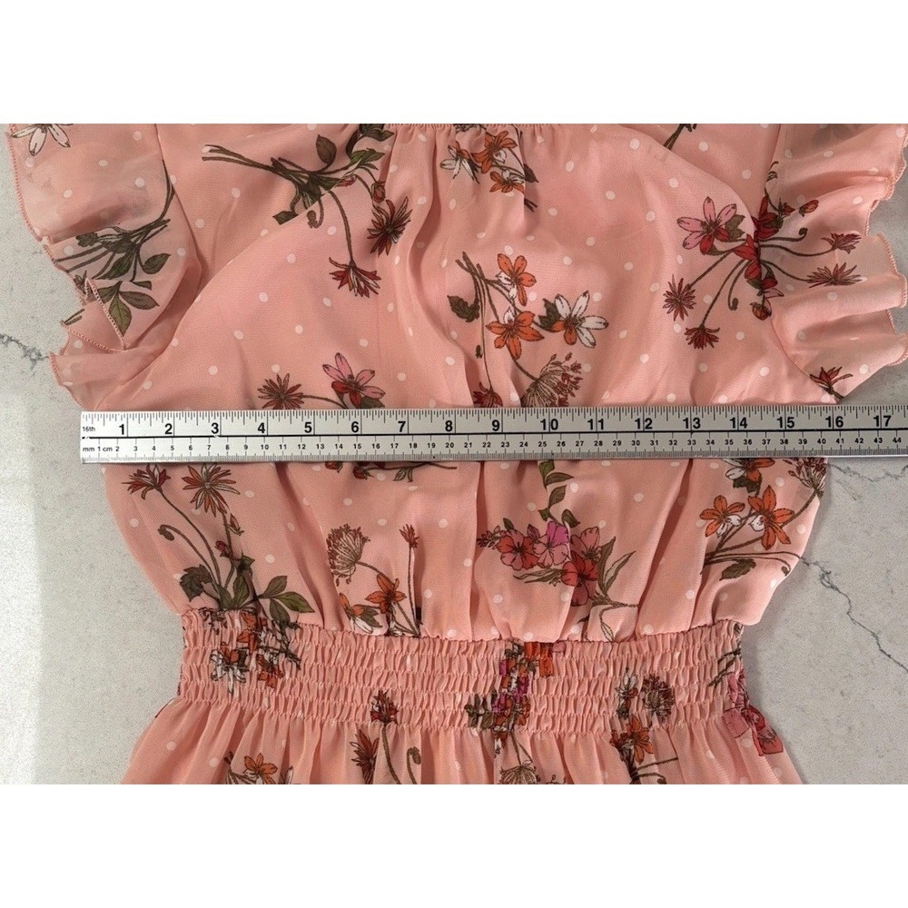 Kate • Lily Cottagecore Pink Floral Midi Dress 6 Ruffle Neck Flutter Sleeve Boho - Picture 9 of 13